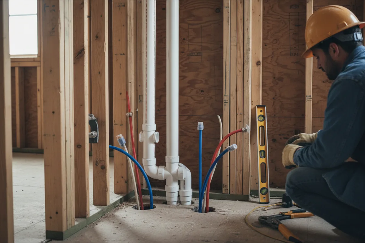 Drain and supply rough-in during Leak Detection in Halsey